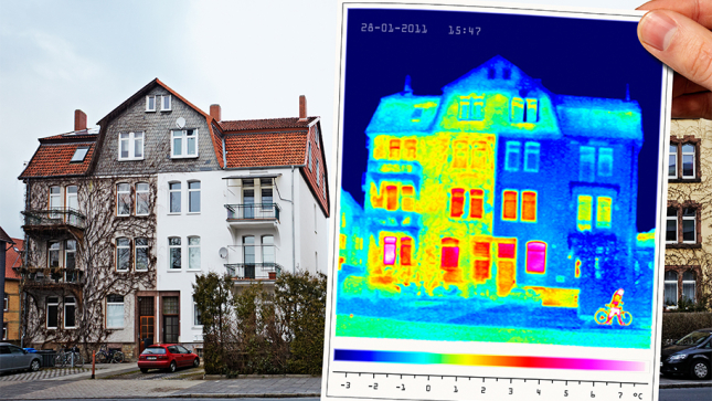 Image thermique d'un immeuble dont une partie seulement est isolée