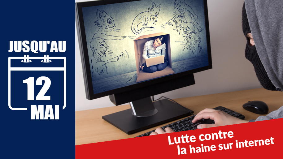 Photomontage présentant un internaute tenant des propos haineux sur internet