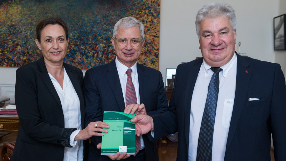 Remise du rapport de la commission d'enquête sur la fibromyalgie au président Claude Bartolone par Mme Sylviane Bulteau et M. Patrice Carvalho