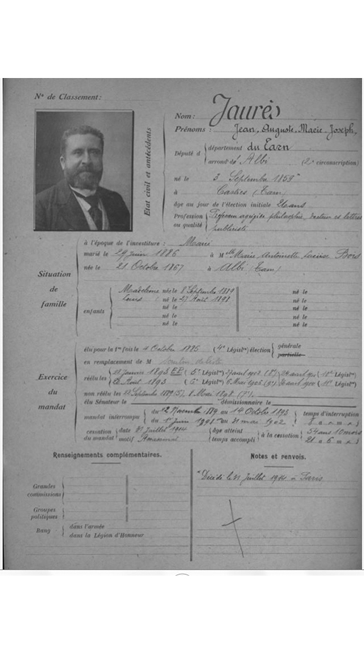 Fiche de renseignements du député Jaurès